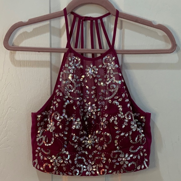 Rhinestone Sequin Party Purple Crop Halter Top Size 5/6 - Picture 2 of 10